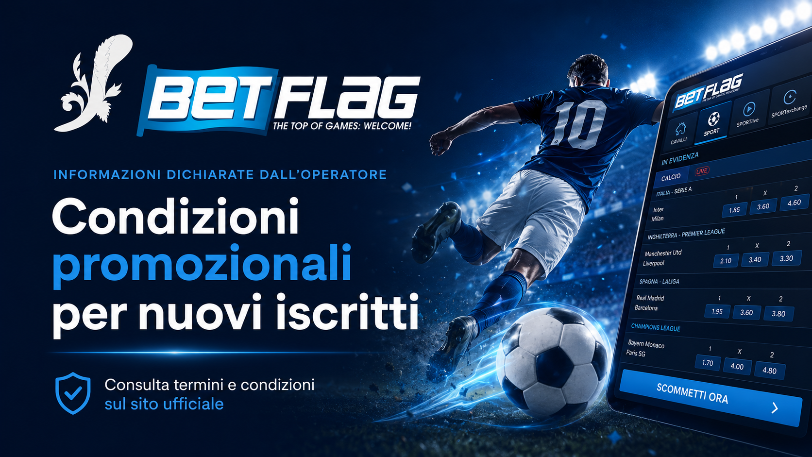 Banner informativo Betflag sulle condizioni per nuovi iscritti